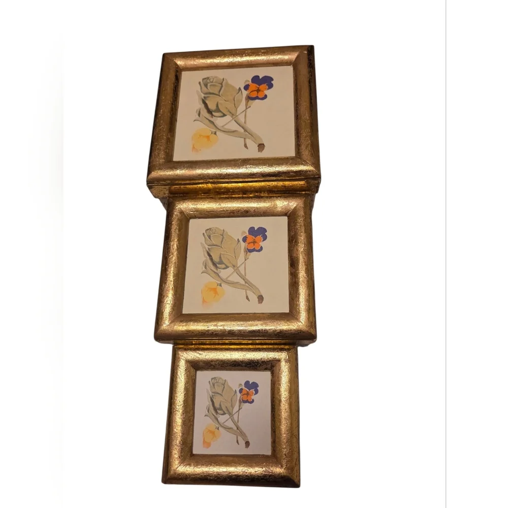 Gold Triple Frame with Floral Art
